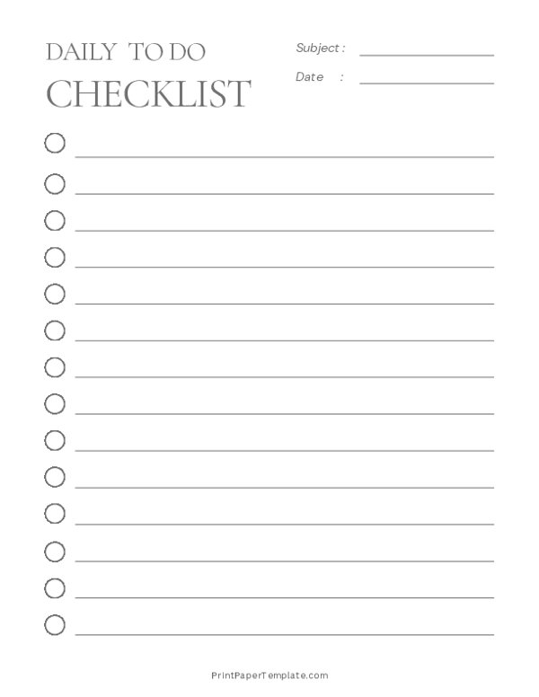 Daily To Do Checklist