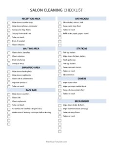 Salon Cleaning Checklist - Editable