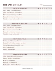 Self Care Checklist - Editable