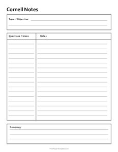 Cornell Note Taking Template - Lined